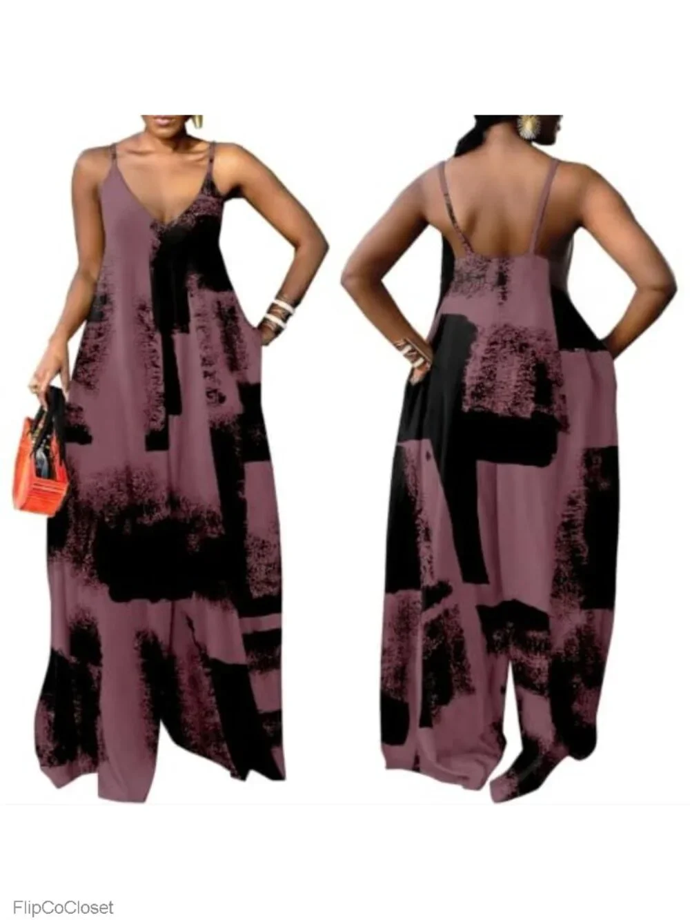 Women's Loose Fit V-Neck Spaghetti Strap Jumpsuit Wide Leg, Sleeveless,